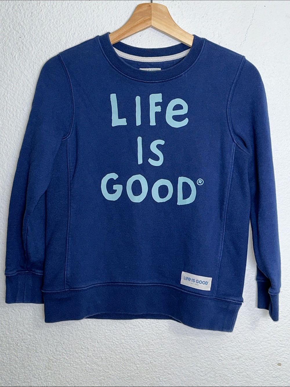 Life is Good Navy Blue Crewneck Sweater Pull Over Sweatshirt Youth Kids‎ Large